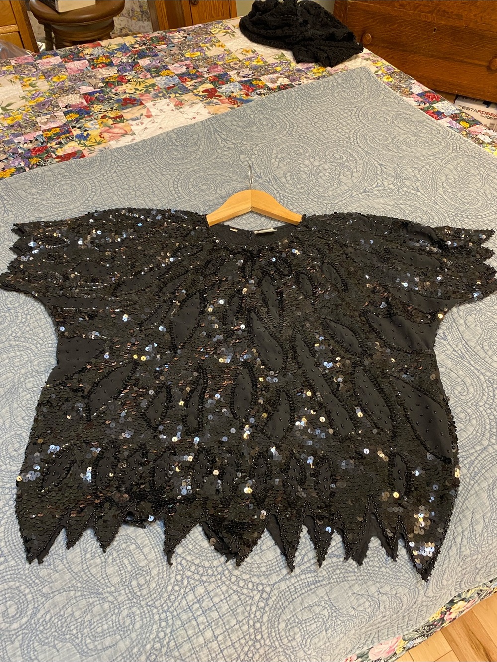 Fabulous Vintage Black Sequined Beaded Silk Top Size Large